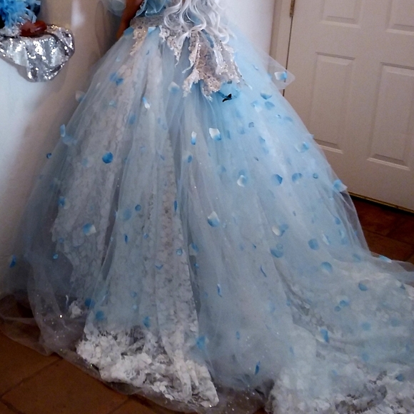 "SERENITY" Blue & White Boho Babydoll Ballgown Set - Picture 9 of 12